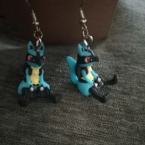 Blue and Black Lucario Pokémon Earrings